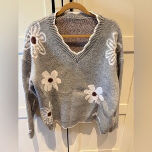 Gray Floral Women's Sweater